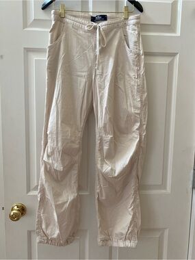 Hollister Baggy Cotton-Blend Pants Cream Drawstring Baggy Parachute Pants Sm Y2K
